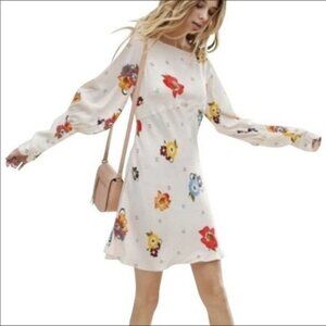 Free People Ivory Floral Sunshadows boat neck Mini Dress size 0